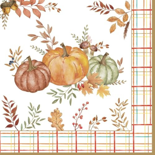 20 Servietten Herbst Kürbisse an Herbstbordüre als Tischdeko. Papierservietten mit Motiv. Auch für Decoupage und Serviettentechnik 33x33cm