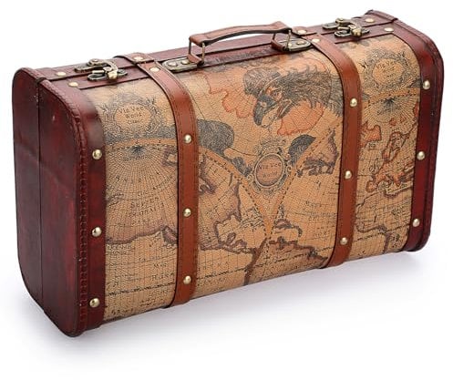 TOLIDA Vintage Kasten aus Holz, Leder, Gepäckkoffer mit Griff 38x23x14CM, Multifunktionale Schatztruhe, Koffer für Ornament, Geldgeschenke, Reise, Fotografie, Geburtstag, Hochzeiten, Hauserwärmung