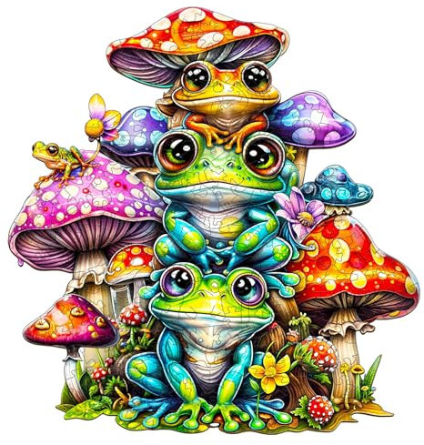 KAAYEE Holzpuzzle Erwachsene, Froschfamilie Puzzle Holz, Wooden Puzzle Unregelmäßige Einzigartige Form Puzzleteile, Holzpuzzle Tierform, Holz Puzzle Mit Geschenkbox Aus Holz