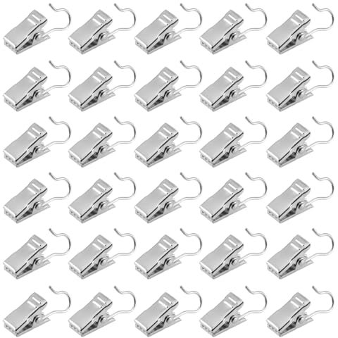 Mokife 30 Clips para Cortinas, Pequeños Metal Pinzas con Ganchos para Cortinas de Ducha, Luces de Fiesta, Alambre de Exterior, Fotos, Decoración del Hogar, Plata