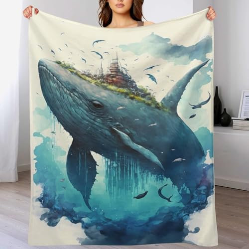 PAZZK Kuscheldecke Wal Decke Flauschige Decke Wohndecke Dicke Sofadecke Couchdecke Weiche Fleecedecke Flannel Sofaüberwurf Tagesdecke Für Bett/Sofa （130×150cm）