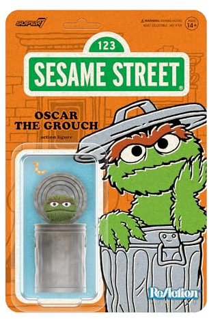 Super7 Reaction Sesamstraße Oscar The Grouch - 9,5 cm große Sesamstraße Actionfigur mit Zubehör Sammlerstücken und Retro-Spielzeug