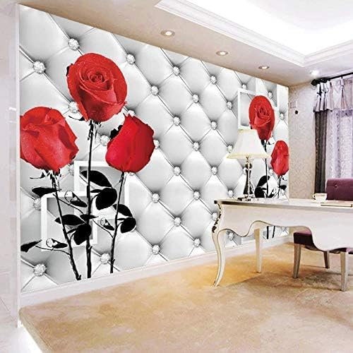 Rote Rosen Wandbild 3D Dreidimensionale Softshell Leder Wandtapete Wohnzimmer Sofa Tv Hintergrund Tapete 3D Tapete Effekt Tv Sofa Die Fototapete Wandbild Wohnzimmer Schlafzimmer-400cm×280cm