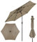 COSTWAY Ø300 cm Sombrilla Terraza Exterior, Parasol Terraza Exterior Plegable con 24 Luces LED Solar, Manivela y 8 Varillas de Metal, Protección UV, Impermeable, para Terraza, Marrón
