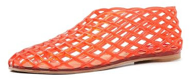 ATBELL Jelly Ballet Flats for Women Clear Jellies Hollow Flat Sandals Summer Beach Ballerina Shoes Slip-On Lightweight Slides, Red B, 5 UK