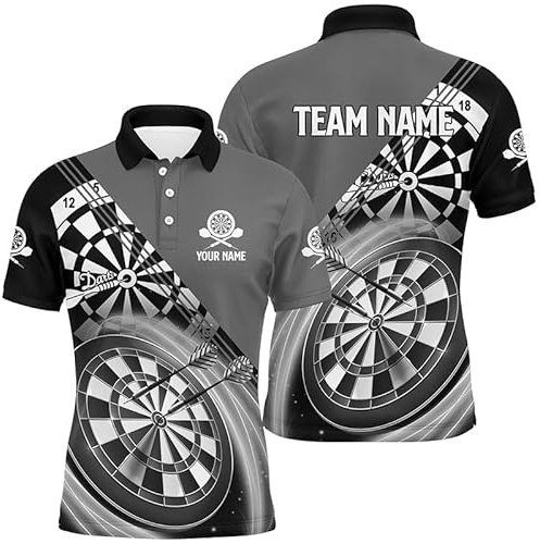 Schwarzes und graues Darts-Polos & Quarter-Zip-Shirts mit individuellem Namen – Darts-Shirts für Herren & Damen, Dart-Trikots L0939