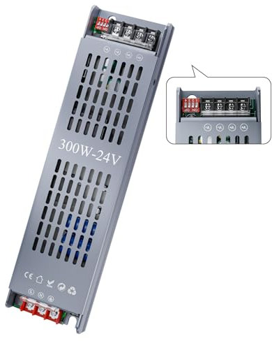 KOSOOM Trasformatore LED DC 24 V 12,5 A, 300 W Alimentatore LED dimmerabile, Adattatore di alimentazione con 5 modalità di protezione, adatto per la conversione da 220-240 V AC a 24 V DC tensione