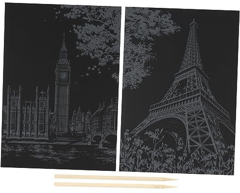 COSMEVIVI 2stücke Kratzbilder Für Bastelset Für Partys Schwarz Und Farbige Designs Wie Eiffelturm Und Für Familienaktivitäten Und
