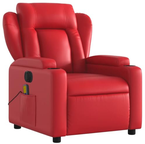 KOIECETA Massagesessel Sessel Elektrisch Relaxsessel mit Liegefunktion Vibrationsfunktion Fernsehsessel Liegesessel für Wohnzimmer TV Sessel Rot Kunstleder