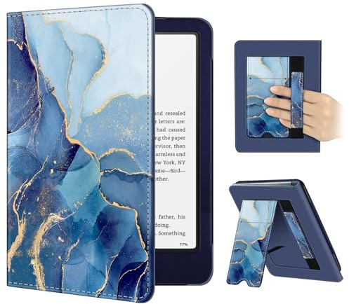 Fintie Hülle für 7 Kindle Paperwhite(12. Generation)/Kindle Colorsoft | Paperwhite Signature Edition 2026, Kickstand Case mit Handschlaufe, Rückseiten-Magnet, Auto Sleep/Wake, Ozean Marmor