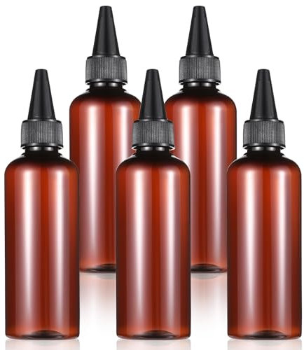 Xthrotsenk 5 Pack Hair Color Applicator Bottles for Hair, Amber Refillable Squeeze Bottles 3.5 Ounce Oil Bottle for Hairs Dye with Cap, Brown Hairs Oiling Bottle