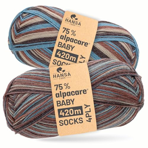 HANSA-FARM |alpacare 75% waschbare Baby Alpaka Socks 224g Set (2 x 112g) Sockenwolle kratzfreie Wolle zum Stricken & Häkeln - SE8 Misti Hues