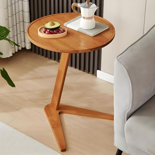 Tavolino rotondo moderno a forma di C con bordo rialzato per piccoli spazi, mobili in legno di ciliegio (49,8 x 49,8 x 49,8 cm)