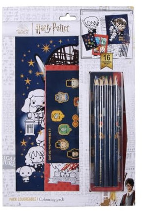 My sweety pop - Ensemble de fournitures scolaires Harry Potter - Kit papeterie enfant avec 5 crayons de couleur,1 carnet de coloriage A4, 1 carnet de coloriage A5, une planche de stickers
