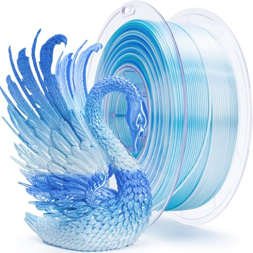 ZIRO Seide Multicolor 3D Drucker Filament, Regenbogen PLA Filament 1.75mm | 1KG Schnelle Farbveränderung Silk PLA, Passend für Die Meisten 3D Drucker, Maßgenauigkeit +/-0.03mm, Eisblau
