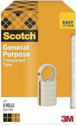 Scotch 508 Ruban adhésif transparent 25 mm x 66 m, 6 rouleaux/paquet, emballage en carton