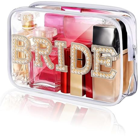 Braut Tasche,Brauttasche Accessoires,Make Up Bridesmaids Tasche Geschenk Zur Brautparty,Junggesellenabschied Braut Frauen Geschenk,Braut Accessoires Kosmetiktasche für Hochzeit (Weiß)