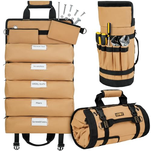 Tool Bag,Large Roll Up Tool Bag Organizer,13 Pockets Tool Roll Storage Pouch,Heavy Duty Portable Tool Storage Carrier Bag for Men,Mechanic,Electrician & Hobbyist