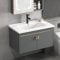 HYANXUE Tocadores de baño, mueble de tocador montado en la pared, lavabo, armario de espejo y lavabo combinado con lavabo de cerámica y grifo (gris, 60 x 47 cm)