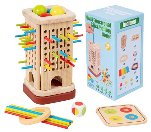 Stacking Stick Tower Game - Holzbalanceblöcke, Farbwürfel -Herausforderung | Pädagogische Feinmotorikspielzeug für Kinderfamilien Nachtspiel, Koordinierungsspiel für logisches Denken, Fokuskenntnisent