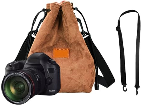 GMBYLBY Kameratasche mit Kordelzug, Vintage, DSLR mit verstellbarem Gurt, weiche Objektivtasche, Gadget für Reisen, Zubehör für DSLR, gelb, S
