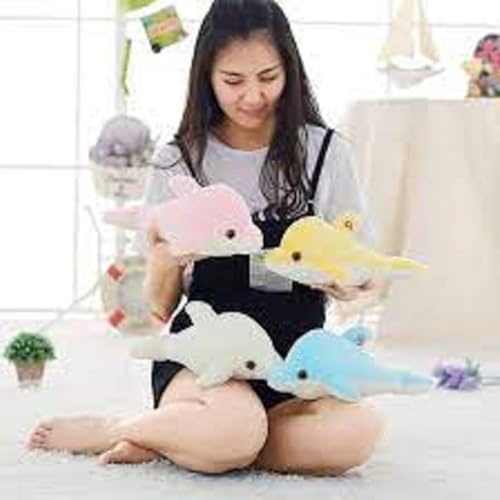 Halay Câlin veilleuse Dauphin Blanc 30cm Peluche Douce crème avec lumières LED