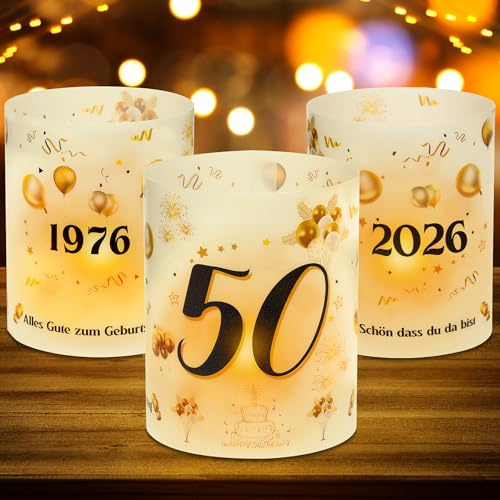 12 Windlicht Tischdeko 50 Geburtstag, 50. Geburtstag für Tischdeko Männer Frauen, 1976-2026 Geeignet für Teelichter oder Kerzen, Schön DASS Du Da Bist