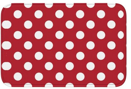 Tcoay rutschfeste, saugfähige Badezimmer-Fußmatte, Teppich, rot-weiß gepunktet