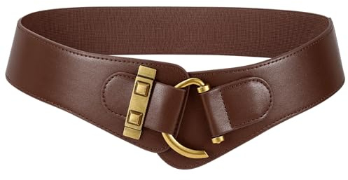 WERFORU Ceinture Femme Large Élastique Ceinture Vintage Extensible en Cuir avec Boucle Dorée pour Robes et Manteaux