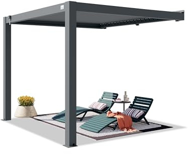 PRIMEYARD Terrassenüberdachung 3x3 m Aluminium-Pfosten mit Lamellendach aus Alu anthrazitfarbene Anbau-Pergola