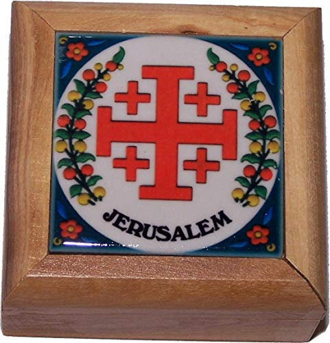 Holy Land Market Box für die Erstkommunion, Rosenkranz, Bethlehem Olivenholz (Jerusalem-Kreuz)