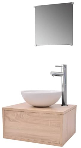 vidaXL Bathroom Furniture set 4 Piece with Basin with Tap Home Indoor Washroom Vanity Cabinet Unit Toilet Storage Sink Cabinet Beige
