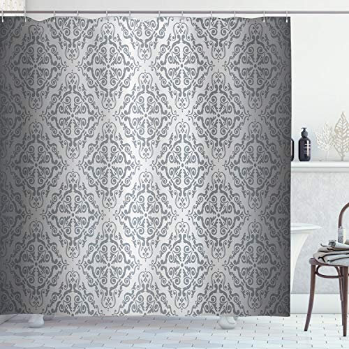 ABAKUHAUS, Silber, Duschvorhang, Monochrom viktorianisch, Pflegeleichter Stoff mit 12 Haken, 175 x 200 cm, Grau Hellgrau