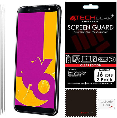 TECHGEAR [3 Pack] Screen Protectors for Galaxy J6 (SM-J600 Series) - Clear Lcd Screen Protectors Cover Guards Compatible with Samsung Galaxy J6 2018