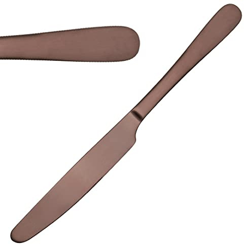 Olympia Cyprium Table Knife, Copper Matt Finish, 233mm, Pack of 12 | 18/0 stainless steel with a PVD coating offers robust rust resistance for busy vintage-style commercial food service.