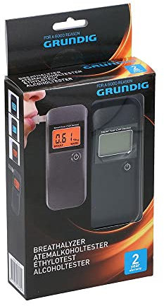 GRUNDIG- Atemalkoholtester | Selbstdiagnosesystem | elektrochemischer Sensor | 2-Farben LED-Anzeige 3-stellig | Genauigkeit +/- 0,05 Promille | Mit 3 Mundstücken | automatische Abschaltung