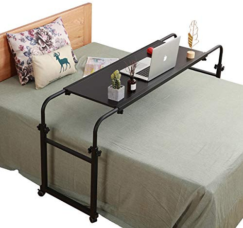 TigerDad Overbed Table with Wheels - End Table - Overbed Desk - Black - 18.1 in x 55.1 in x 25.6 in