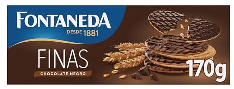 Fontaneda Galletas Digestive Finas Cubiertas de Chocolate Negro, Fuente de Fibra, 170 g