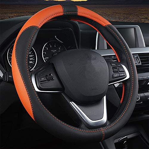 Coofig Auto Lenkradbezug aus Microfiber Leder, Langlebig, A Atmungsaktiv, Passend für die Meisten Autos, Warm im Winter, Universal Größe Lenkradhüllen 38cm (15 Zoll)