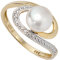 Jobo Damen-Ring aus 14 Karat 585 Gold mit Perle und 2 Diamanten Größe 60