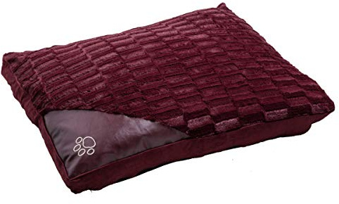 CnA Stores - Textured Fur Pet Bed For Dogs - Non-Slip - Easy Care zipped Removable Cover - 90cm x 70cm (Burgundy/Wine)