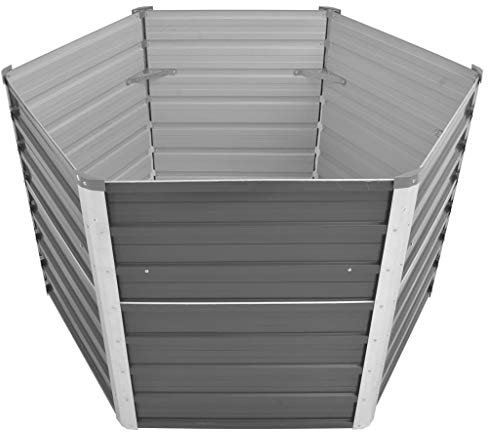 yorten Gartenpflanzen Hochbeet Gemüsebeet Verzinkter Stahl Gartenbeet Frühbeet Garten Sechseckige Form Offene Unterseite 129 x 129 x 77 cm Grau