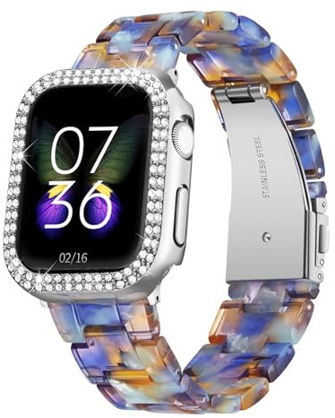 BINLUN Compatible with Apple Watch Straps 40mm 41mm 44mm 45mm with Protective Case Resin Band Compatible with iWatch Series 9/8/7/SE2/SE/6/5/4 for Women Ladies, 40mm, Ocean Blue