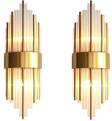 Pevfeciy Gold LED Wall Lights Crystal Wall Sconce Lights for Living Room, Large Wall Lamp 60cm/23.6, Warm/Natural/White Light, 3 Brightness Levels, E14 Bulb