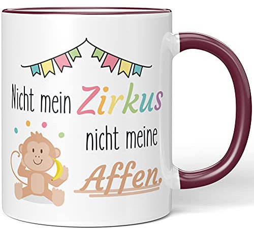 JUNIWORDS Tasse, Nicht Mein Zirkus Nicht Meine Affen, Wähle Farbe, Bordeaux