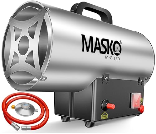 Masko® Termoventilatore a Gas Riscaldatore a Gas Cannone riscaldante Stufa a Gas Riscaldatore per edifici Riscaldatore a Gas Stufa generatore d'Aria Calda con Tubo del Gas, d'Argento 15 KW