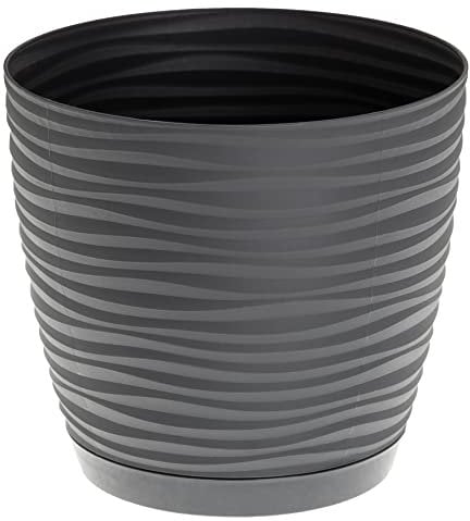 SPARKLE PLANTS Sahara Plant Pots, 7 Sizes, 8 Colours - Large Dark Grey Plant Pot with Drainage Holes and Matching Saucer - Modern Decorative Round Flower Pot (27 cm, Anthracite)