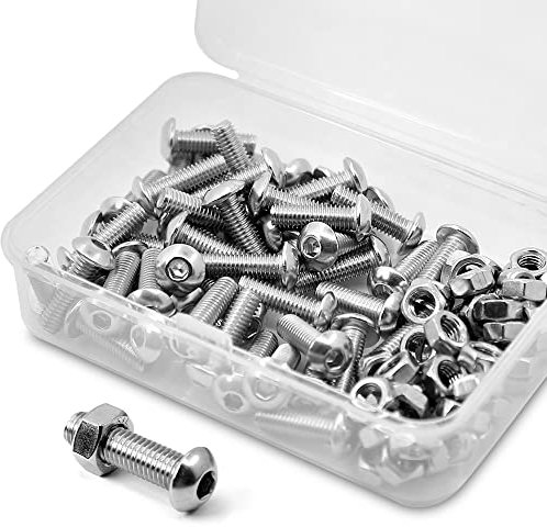 (50 Sätze) M5-0,8 x 10mm Innensechskantschrauben und Muttern Set 304 Edelstahl 18-8 Rundkopfschrauben