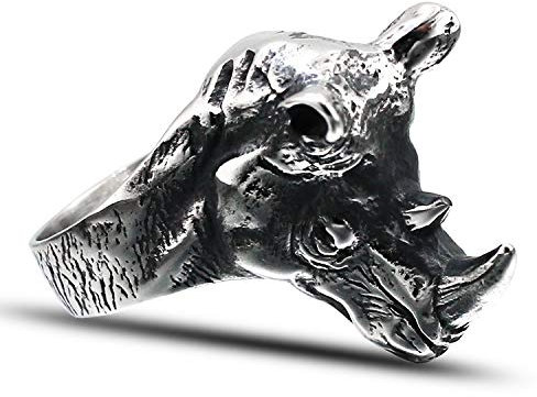 Banemi Verlobungsring Mit Gravur, Nänner Ring Silber Schwarz Retro Stierkopf Edelstahl Partnerringe Ehemanngeschenk Größe 70 (22.3)