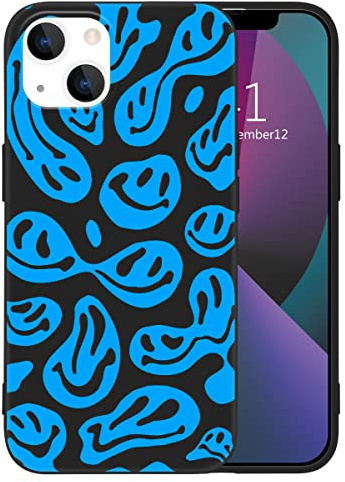 MAYCARI Black Case for iPhone XR, Aesthetic Blue Funny Face Full Protective Liquid Silicone Soft TPU Rubber Protective Phone Cover with Soft Microfiber Lining for iPhone XR(Men&Women)